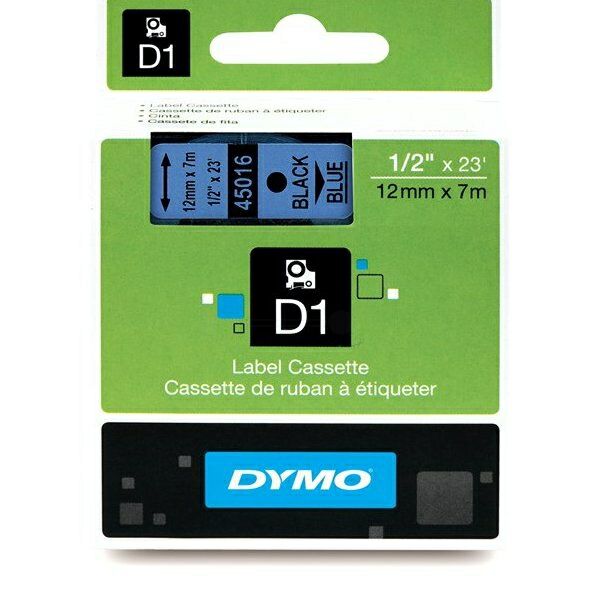 S0720560 Original Dymo D1 Schriftband S0720560 – 12mm x 7m – Schwarz auf Blau – Etikettenband für LabelManager
