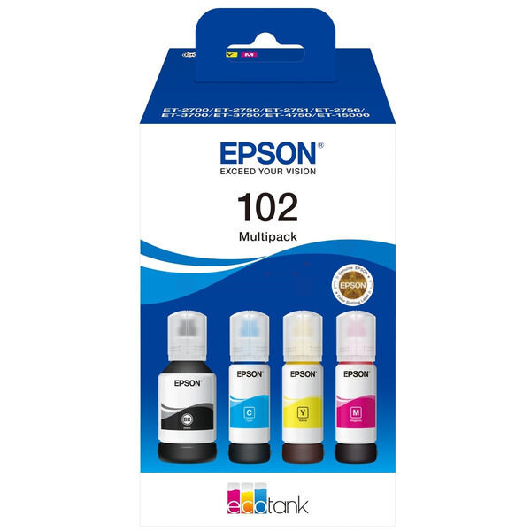 Original Tintenflasche Epson 102 (C13T03R640) Viererpack CMYK