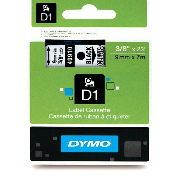 S0720670 Original Dymo D1 Schriftband S0720670 – 9mm x 7m – Schwarz auf Transparent – Etikettenband für LabelManager