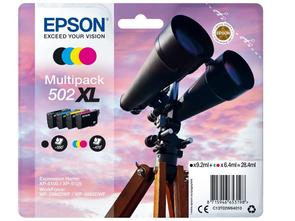 Original Tintenpatronen Epson 502XL (C13T02W64010) Viererpack CMYK