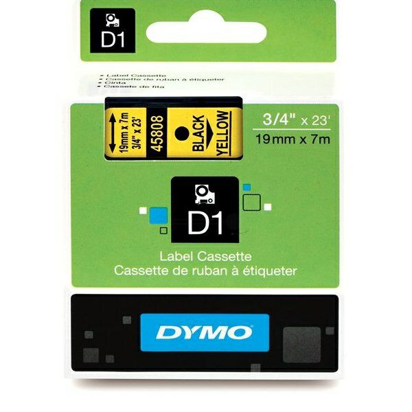 S0720880 Original Dymo D1 Schriftband S0720880 – 19mm x 7m – Schwarz auf Gelb – Etikettenband für LabelManager
