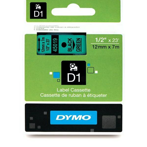 S0720590 Original Dymo D1 Schriftband S0720590 – 12mm x 7m – Schwarz auf Grün – Etikettenband für LabelManager
