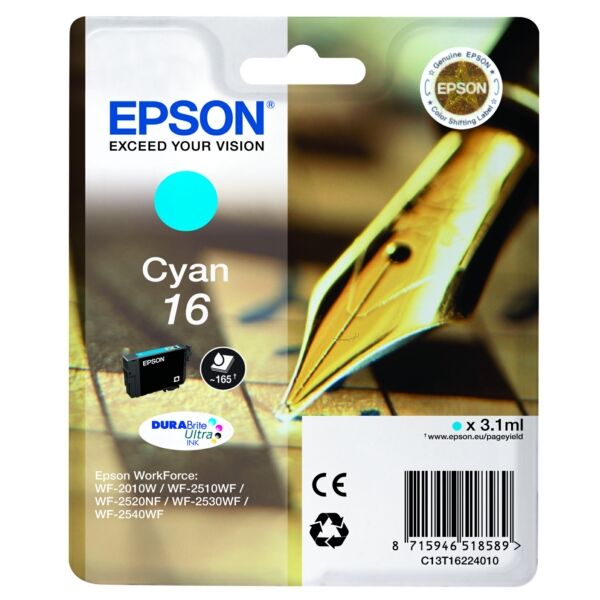 C13T16224012 Original Tintenpatrone Epson 16 (C13T16224012) cyan