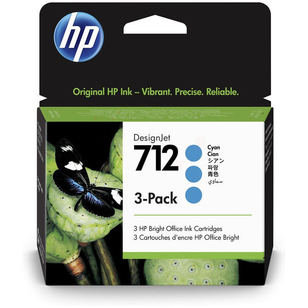 Original Tintenpatronen HP 712 (3ED77A) Dreierpack cyan
