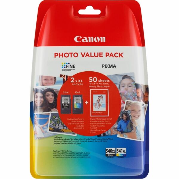 Original Druckerpatronen Canon PG-540XL + CL541XL schwarz&color 50 Blatt 4x6 Fotopapier (5222B013)