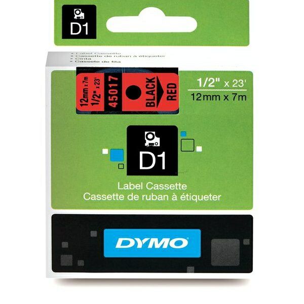 S0720570 Original Dymo D1 Schriftband S0720570 – 12mm x 7m – Schwarz auf Rot – Etikettenband für LabelManager