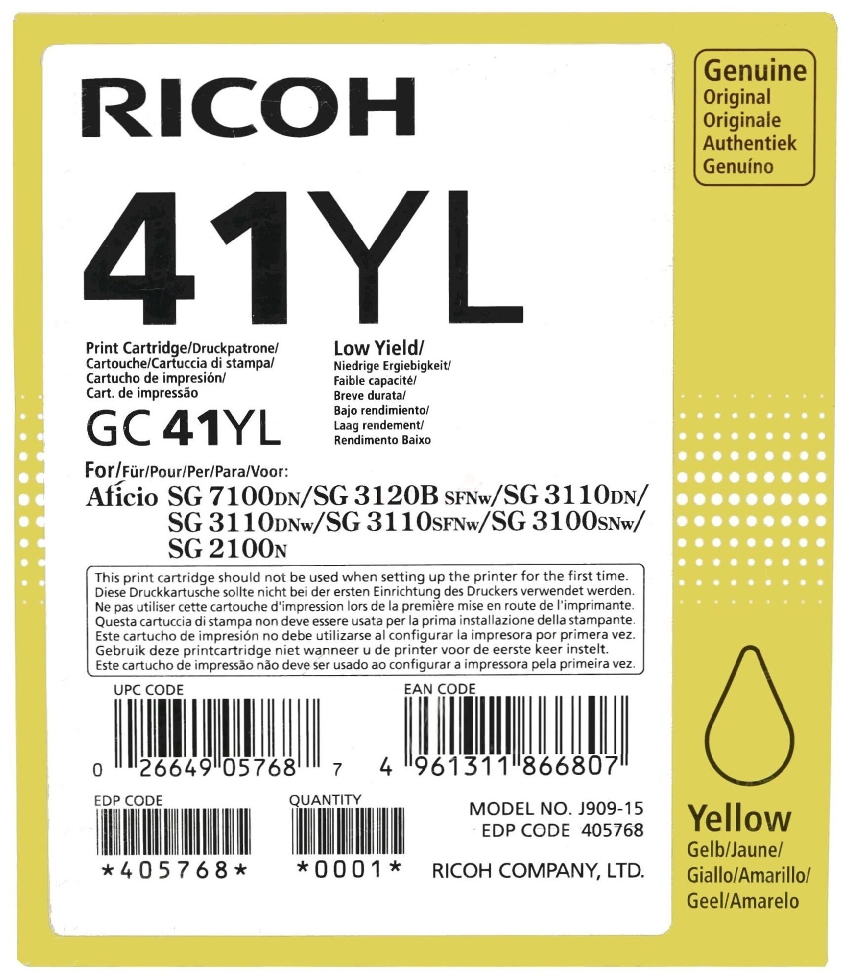 Tinte / Ricoh - 405768 / GC-41YL