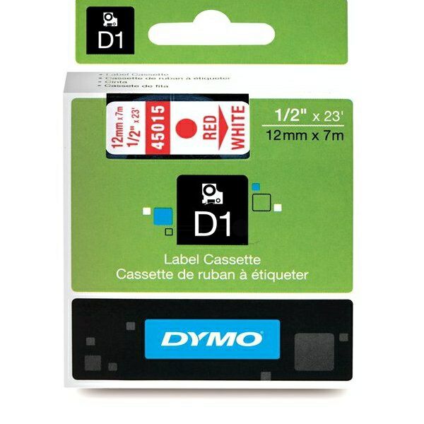 S0720550 Original Dymo D1 Schriftband S0720550 – 12mm x 7m – Rot auf Weiß – Etikettenband für LabelManager