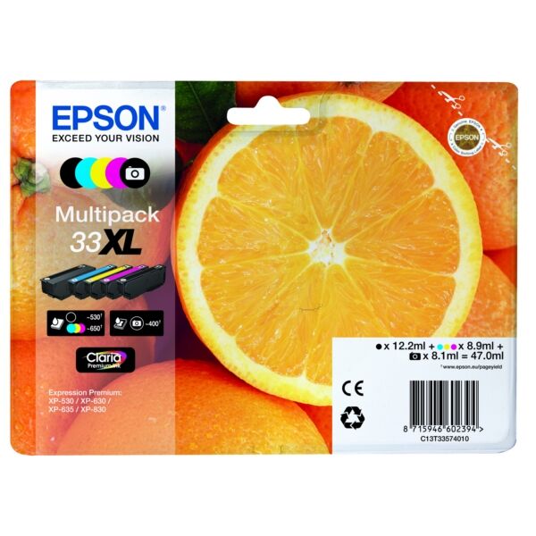 Original Tintenpatronen Epson 33XL (C13T33574011) Fünferpack CMYK +1PBK