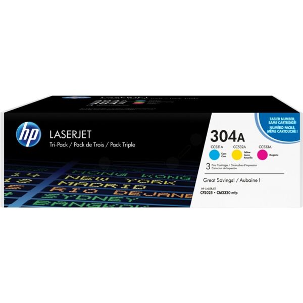 Original Toner HP CF372AM (304A) Dreierpack CMY