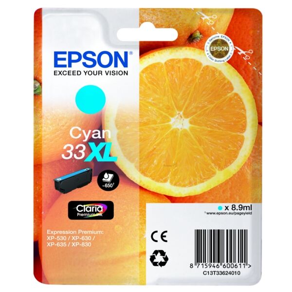 Original Tintenpatrone Epson 33XL (C13T33624012) cyan