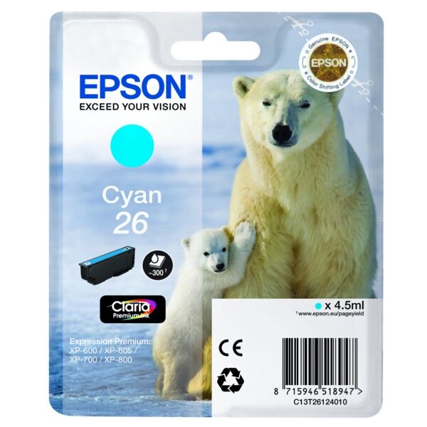 Original Tintenpatrone Epson 26 (C13T26124012) cyan