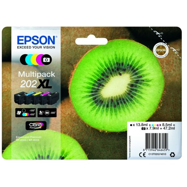 Original Tintenpatronen Epson 202XL (C13T02G74010) Fünferpack CMYK +1PBK