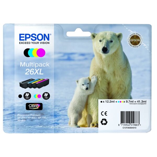 Original Tintenpatronen Epson 26XL (C13T26364010) Viererpack CMYK