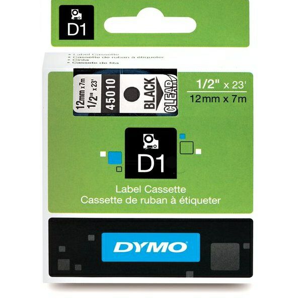 S0720500 Original Dymo D1 Schriftband S0720500 – 12mm x 7m – Schwarz auf Transparent – Etikettenband für LabelManager
