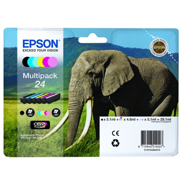 Original Tintenpatronen Epson 24 (C13T24284011) Sechserpack CMYK/PC/PM Original Tintenpatronen Epson 24 (C13T24284011) Sechserpack CMYK/PC/PM