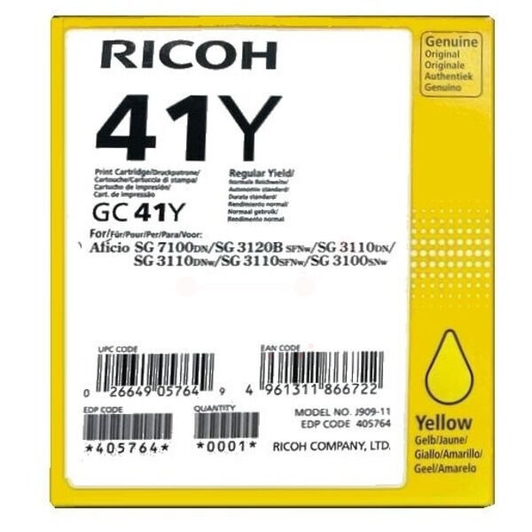 Original Gelkartusche Ricoh GC-41Y (405764) gelb