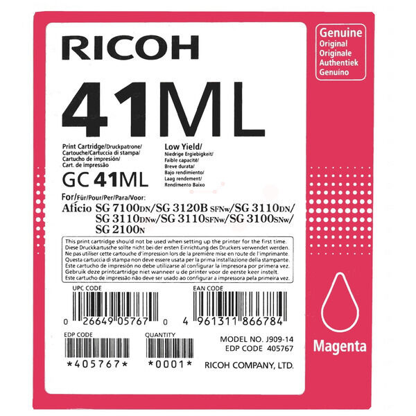 Original Gelkartusche Ricoh GC-41ML (405767) magenta