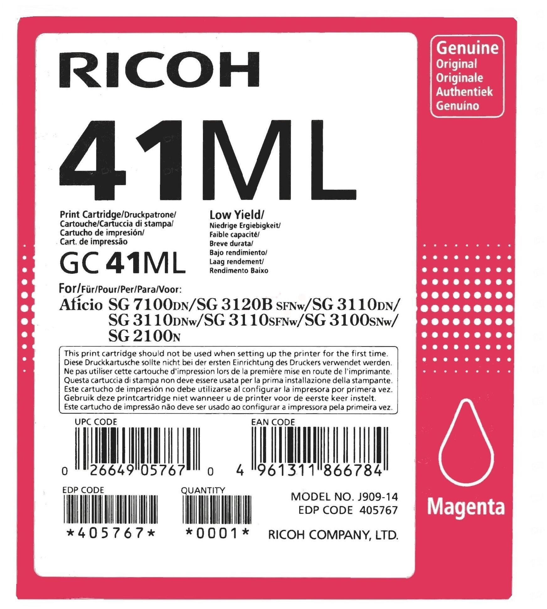 Tinte / Ricoh - 405767 / GC-41ML