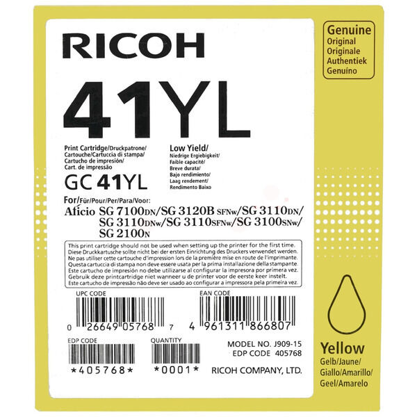 Original Gelkartusche Ricoh GC-41YL (405768) gelb