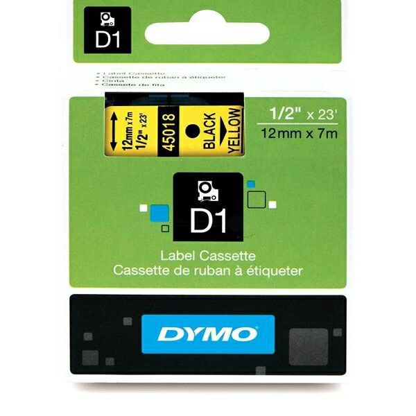 S0720580 Original Dymo D1 Schriftband S0720580 – 12mm x 7m – Schwarz auf Gelb – Etikettenband für LabelManager