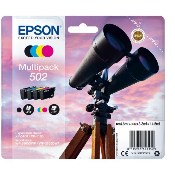 Original Tintenpatronen Epson 502 (C13T02V64010) Viererpack CMYK