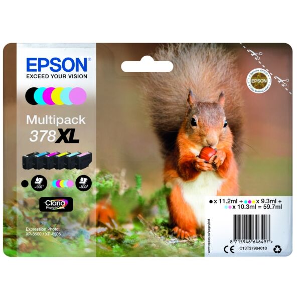 Original Tintenpatronen Epson 378XL (C13T37984010) Sechserpack CMYK/PC/PM