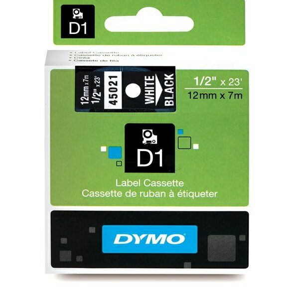 S0720610 Original Dymo D1 Schriftband S0720610 – 12mm x 7m – Weiß auf Schwarz – Etikettenband für LabelManager