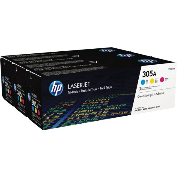 Original Toner HP CF370AM (305A) Dreierpack CMY